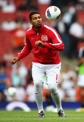 LONDON, ENGLAND - SEPTEMBER 10:  Andre Santos of Arsenal warms up prior to the Barclays Premier League match between Arsenal and Swansea City at Emirates Stadium on September 10, 2011 in London, England.  (Photo by Clive Mason/Getty Images)