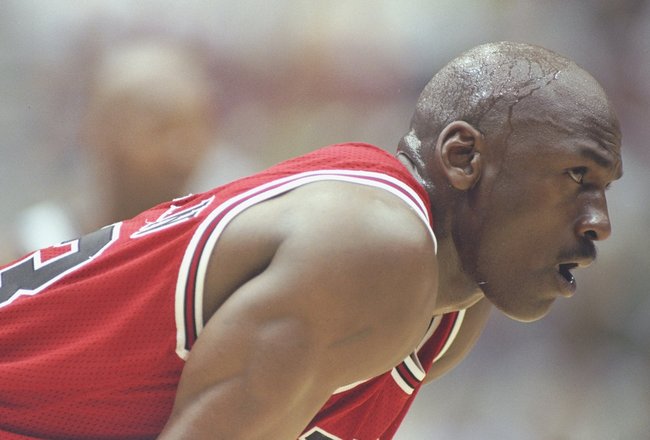 8 Jun 1997:  Michael Jordan of the Chicago Bulls during the Bulls78-73 loss to the Utah Jazz in Game 4 of the NBA Finals at the Delta Center in Salt Lake City, Utah. Mandatory Credit: Brian Bahr  /Allsport