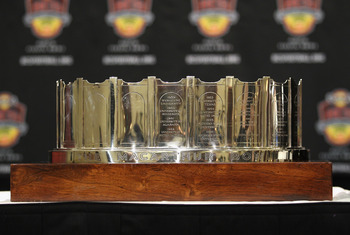 SCOTTSDALE, AZ - JANUARY 11:  Detail of the  MacArthur Bowl before being presented to head coach Gene Chizik (not pictured) of the Auburn Tigers during a press conference for the Tostitos BCS National Championship Game at the JW Marriott Camelback Inn on