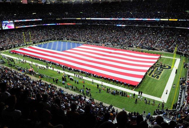 ST. LOUIS, MO - SEPTEMBER 11: A general view during the National Anthem before the season opener between the Philadelphia Eagles and St. Louis Rams at Edward Jones Dome on September 11, 2011 in St. Louis, Missouri.  (Photo by Jeff Curry/Getty Images)