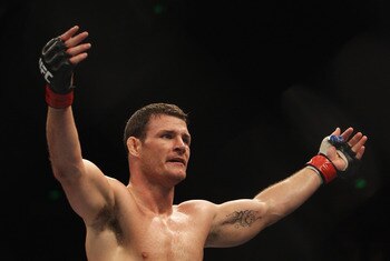 SYDNEY, AUSTRALIA - FEBRUARY 27:  Michael Bisping of Great Britain celebrates his victory over Jorge Rivera of the USA in their middleweight bout part of at UFC 127 at Acer Arena on February 27, 2011 in Sydney, Australia.  (Photo by Mark Kolbe/Getty Image