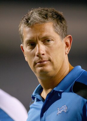 ORCHARD PARK, NY - SEPTEMBER 01:  Jim Schwartz, head coach  of the Detroit Lions stands on the sidelines against the Buffalo Bills  at Ralph Wilson Stadium on September 1, 2011 in Orchard Park, New York. Detroit won 16-6.  (Photo by Rick Stewart/Getty Ima
