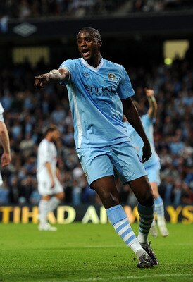 MANCHESTER, ENGLAND - AUGUST 15:  Yaya Toure of Manchester City appeals during the Barclays Premier League match between Manchester City and Swansea City at Etihad Stadium on August 15, 2011 in Manchester, England.  (Photo by Chris Brunskill/Getty Images)