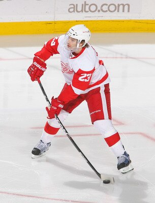 BUFFALO, NY - FEBRUARY 26: Brad Stuart #23 of the Detroit Red Wings skates against the Buffalo Sabres  at HSBC Arena on February 26, 2011 in Buffalo, New York. Detroit won 3-2 in a shootout.  (Photo by Rick Stewart/Getty Images)
