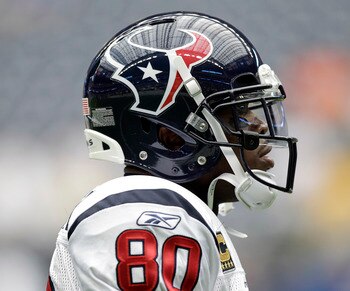 HOUSTON - SEPTEMBER 11:  Wide receiver Andre Johnson #80 of the Houston Texans takes the field during pre-game warm ups at Reliant Stadium on September 11, 2011 in Houston, Texas.  (Photo by Bob Levey/Getty Images)