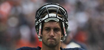 CHICAGO, IL - SEPTEMBER 11:  Jay Cutler #6 of the Chicago Bears waits for officials to make a replay call against the Atlanta Falcons at Soldier Field on September 11, 2011 in Chicago, Illinois. The Bears defeated the Falcons 30-12.  (Photo by Jonathan Da