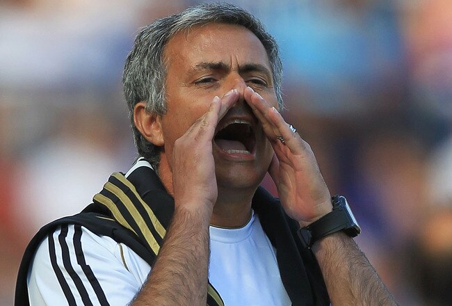LEICESTER, ENGLAND - JULY 30:  Jose Mourinho, manager of Real Madrid gives out instructions during the Pre-Season Friendly match between Leicester City and Real Madrid at The King Power Stadium on July 30, 2011 in Leicester, England.  (Photo by Matthew Le