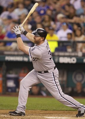 SEATTLE, WA - AUGUST 27:  Adam Dunn #32 of the Chicago White Sox takes a swing at the ball during a game against the Seattle Mariners at Safeco Field on August 27, 2011 in Seattle, Washington. (Photo by Stephen Brashear/Getty Images)
