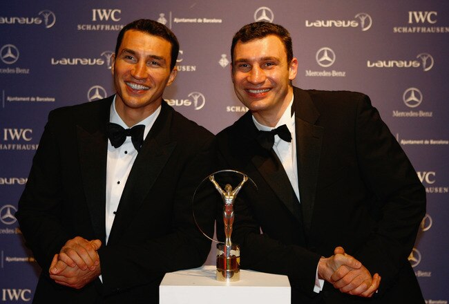 BARCELONA, SPAIN - APRIL 02:  Vladimir Klitschko (L) and his brother, Vitaly Klitschko(R)  arrive at the awards ceremony during the Laureus Sports Awards at the Palau Sant Jordi on April 2, 2007 in Barcelona, Spain.   (Photo by Ian Walton/Getty Images for