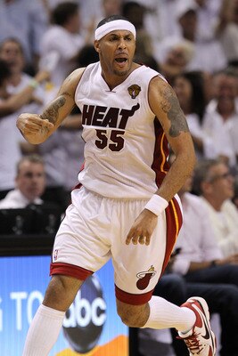MIAMI, FL - JUNE 12:  Eddie House #55 of the Miami Heat reacts against the Dallas Mavericks in Game Six of the 2011 NBA Finals at American Airlines Arena on June 12, 2011 in Miami, Florida. The Mavericks won 105-95. NOTE TO USER: User expressly acknowledg