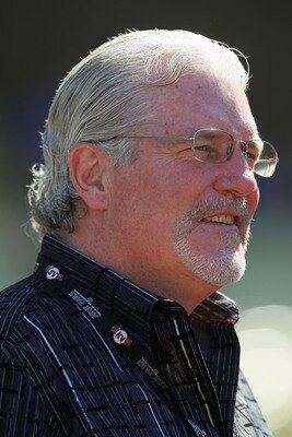 LOS ANGELES, CA - MARCH 31:  San Francisco Giants general manager Brian Sabean looks on prior to the start of the game against the Los Angeles Dodgers on Opening Day at Dodger Stadium on March 31, 2011 in Los Angeles, California.  (Photo by Jeff Gross/Get