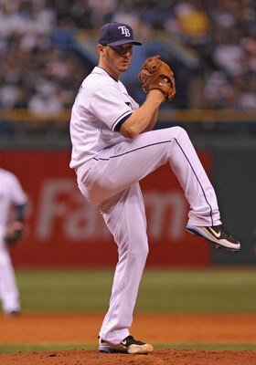 ST. PETERSBURG, FL - APRIL 13: Pitcher Scott Kazmir #19 of the Tampa Bay Rays starts against the New York Yankees April 13, 2009 in St. Petersburg, Florida.  (Photo by Al Messerschmidt/Getty Images)