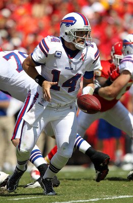 KANSAS CITY, MO - SEPTEMBER 11:  Quarterback Ryan Fitzpatrick #14 of the Buffalo Bills in action during the game against the Kansas City Chiefs at Arrowhead Stadium on September 11, 2011 in Kansas City, Missouri.  (Photo by Jamie Squire/Getty Images)