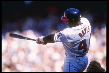 10 Sep 1995:  Chili Davis of the California Angels swings at the ball during a game against the Minnesota Twins at Anaheim Stadium in Anaheim, California.  The Twins won the game 9-8. Mandatory Credit: J.D. Cuban  /Allsport