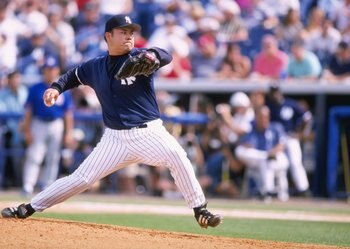 17 Mar 1998:  Pitcher Hideki Irabu of the New York Yankees in action during a spring training game against the Toronto Blue Jays at Legends Field in Tampa, Florida. The Yankees defeated the Blue Jays 3-0. Mandatory Credit: David Seelig  /Allsport
