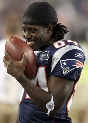 FOXBORO, MA - SEPTEMBER 01:  Deion Branch #84 of the New England Patriots looks on from the sideline in the second half against the New York Giants on September 1, 2011 at Gillette Stadium in Foxboro, Massachusetts.  (Photo by Elsa/Getty Images)