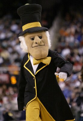 GREENSBORO, NC - MARCH 12:  The Deacon, the mascot for the Wake Forest Demon Deacons on the court in the ACC Quarterfinal game against the Maryland Terrapins on March 12, 2004 at the Greensboro Coliseum in Greensboro, North Carolina. The Terps won 87-86.