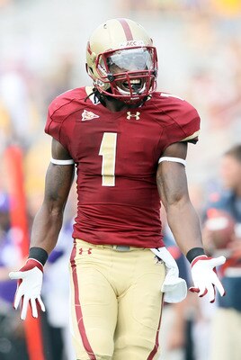 CHESTNUT HILL, MA - SEPTEMBER 03: Colin Larmond Jr. #1 of the Boston College Eagles reacts when there is no pass interference call against the Northwestern Wildcats on September 3, 2011 at Alumni Stadium in Chestnut Hill, Massachusetts.The Northwestern Wi