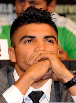 LAS VEGAS, NV - SEPTEMBER 14:  Boxer Victor Ortiz appears during the final news conference for his bout against Floyd Mayweather Jr. at the MGM Grand Hotel/Casino September 14, 2011 in Las Vegas, Nevada. Mayweather will challenge Ortiz for the WBC welterw