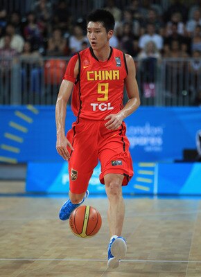 LONDON, ENGLAND - AUGUST 20:  Sun Yue of China in action during theLOCOG Test Events for London 2012  London International Basketball Invitational match between Great Britain and China at Basketball Arena on August 20, 2011 in London, England.  (Photo by