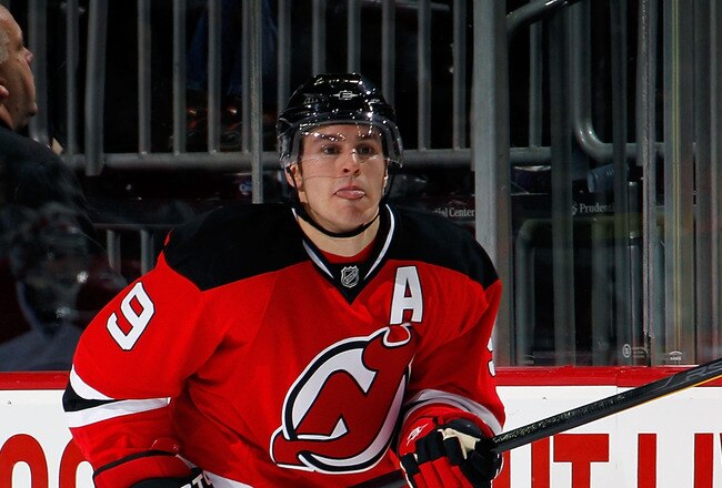 NEWARK, NJ - APRIL 02:  Zach Parise #9 of the New Jersey Devils skates during an NHL hockey game against the Montreal Canadians at the Prudential Center on April 2, 2011 in Newark, New Jersey.  (Photo by Paul Bereswill/Getty Images)