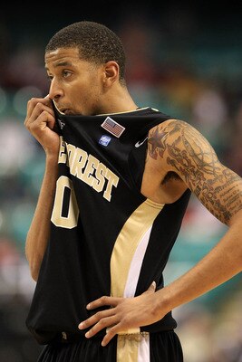 GREENSBORO, NC - MARCH 10:  J.T. Terrell #0 of the Wake Forest Demon Deacons looks on while playing against the Boston College Eagles during the second half of the game in the first round of the 2011 ACC men's basketball tournament at the Greensboro Colis