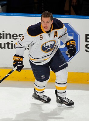 SUNRISE, FL - DECEMBER 17: Derek Roy #9 of the Buffalo Sabres skates prior to the game against the Florida Panthers on December 17, 2010 at the BankAtlantic Center in Sunrise, Florida. The Panthers defeated the Sabres 6-2. (Photo by Joel Auerbach/Getty Im