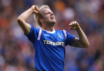 GLASGOW, SCOTLAND - SEPTEMBER 18:  Steven Naismith of Rangers celebrates at the end of the Clydesdale Bank Premier League match between Rangers and Celtic at Ibrox Stadium on September 18, 2011 in Glasgow, Scotland.  (Photo by Jeff J Mitchell/Getty Images