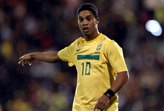 LONDON, ENGLAND - SEPTEMBER 05:  Ronaldinho of Brazil looks on during the International friendly match between Brazil and Ghana at Craven Cottage on September 5, 2011 in London, England.  (Photo by Clive Rose/Getty Images)