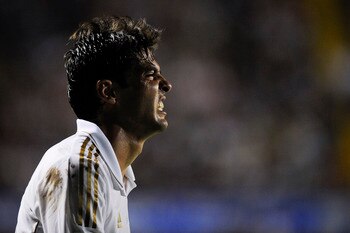 VALENCIA, SPAIN - SEPTEMBER 18:  Ricardo dos Santos 'Kaka' of Real Madrid reacts during the La Liga match between Levante UD and Real Madrid CF at Ciutat de Valencia Stadium on September 18, 2011 in Valencia, Spain. Levante UD won 1-0.  (Photo by David Ra