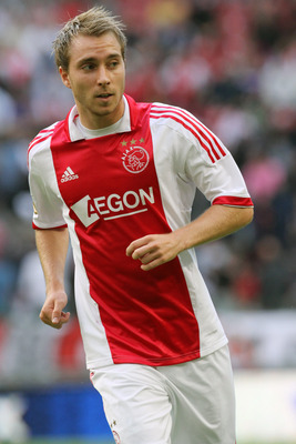 AMSTERDAM, NETHERLANDS - AUGUST 14:  Christian Eriksen of Ajax Amsterdam in action during the Eredivisie League match between Ajax Amsterdam and SC Heerenveen held on August 14, 2011 at the Amsterdam ArenA, in Amsterdam, Netherlands. (Photo by Anoek De Gr