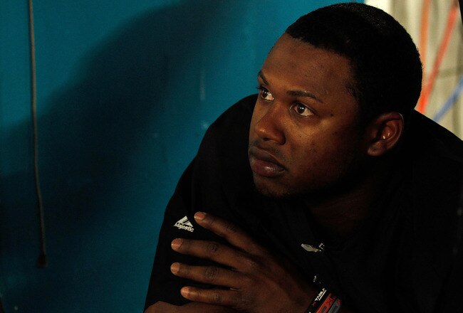 MIAMI GARDENS, FL - AUGUST 04:  Hanley Ramirez #2 of the Florida Marlins looks on during a game against the St. Louis Cardinals at Sun Life Stadium on August 4, 2011 in Miami Gardens, Florida.  (Photo by Mike Ehrmann/Getty Images)