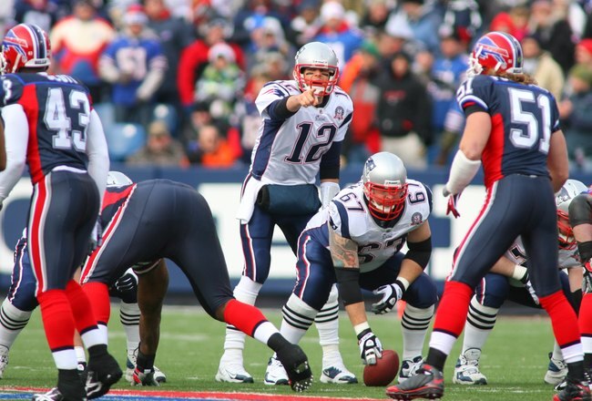 ORCHARD PARK, NY - DECEMBER 20: Tom Brady #12 of the New England Patriots calls a play against the Buffalo Bills during the game at Ralph Wilson Stadium on December 20, 2009 in Orchard Park, New York. (Photo by: Rick Stewart/Getty Images)