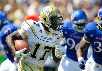 ATLANTA, GA - SEPTEMBER 17:  Orwin Smith #17 of the Georgia Tech Yellow Jackets rushes upfield against the Kansas Jayhawks at Bobby Dodd Stadium on September 17, 2011 in Atlanta, Georgia.  (Photo by Kevin C. Cox/Getty Images)