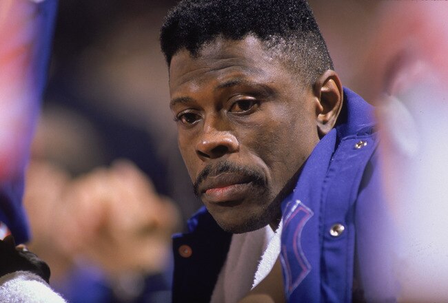 DENVER - 1989:  Patrick Ewing #33 of the New York Knicks sits on the bench during an NBA game against the Denver Nuggets at McNichols Sports Arena in Denver, Colorado in 1989. (Photo by: Tim Defrisco/Getty Images)