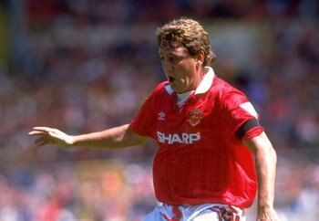 1993:  Steve Bruce of Manchester United in action during the Charity Shield match against Arsenal at Wembley Stadium in London. Manchester United won 6-5 on penalties.   \ Mandatory Credit: Shaun  Botterill/Allsport