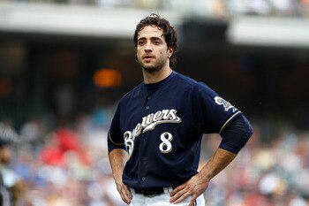 MILWAUKEE, WI - SEPTEMBER 1:  Ryan Braun #8 of the Milwaukee Brewers pauses on the field after  flying out in the 9th inning during their game against the St Louis Cardinals at Miller Park on September 1, 2011 in Milwaukee, Wisconsin. The Cardinals beat t