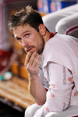 CINCINNATI, OH - AUGUST 31: Cliff Lee #33 of the Philadelphia Phillies looks on from the dugout during the game against the Cincinnati Reds at Great American Ball Park on August 31, 2011 in Cincinnati, Ohio. (Photo by Joe Robbins/Getty Images)