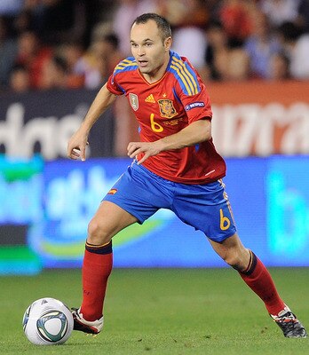 LOGRONO, SPAIN - SEPTEMBER 06: Andres Iniesta of Spain in action during the EURO 2012 Qualifier match between Spain and Liechtenstein at estadio Las Gaunas on September 6, 2011 in Logrono, Spain.  (Photo by Denis Doyle/Getty Images)