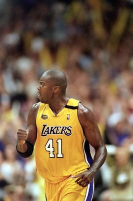 19 Jun 2000: Glen Rice #41 of the Los Angeles Lakers jogs down the court during the NBA Finals Game 6 against the Indiana Pacers at the Staples Center in Los Angeles, California.  The Lakers defeated the Pacers in 116-111.    NOTE TO USER: It is expressly