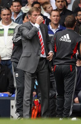 LONDON, ENGLAND - SEPTEMBER 18:  Liverpool manager Kenny Dalglish looks dejected during the Barclays Premier League match between Tottenham Hotspur and Liverpool at White Hart Lane on September 18, 2011 in London, England.  (Photo by Clive Rose/Getty Imag