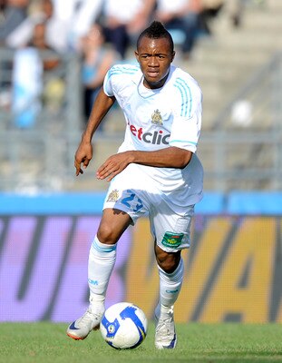 BAYONNE, FRANCE - JULY 23: J. Ayew Jordan of Olympique Marseille in action during a pre-season friendly match between Olympique Marseille and Udinese on July 23, 2011 in Bayonne, France.  (Photo by Ander Gillenea/Getty Images)
