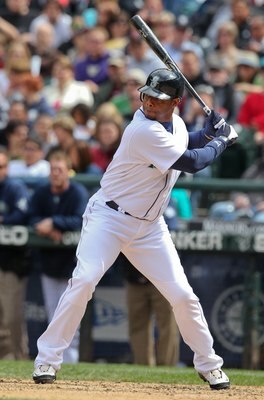 SEATTLE - MAY 23:  Ken Griffey Jr. #24 of the Seattle Mariners bats against the San Diego Padres at Safeco Field on May 23, 2010 in Seattle, Washington. (Photo by Otto Greule Jr/Getty Images)