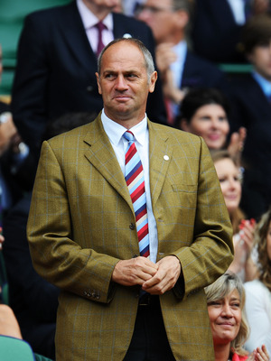 LONDON, ENGLAND - JUNE 25:  Sir Steve Redgrave looks on from the Royal Box prior to the third round match between Caroline Wozniacki of Denmark and Jarmila Gajdosova of Australia on Day Six of the Wimbledon Lawn Tennis Championships at the All England Law