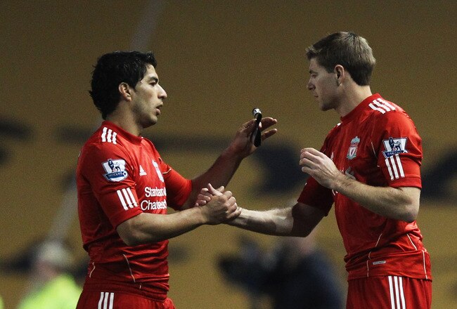BRIGHTON, ENGLAND - SEPTEMBER 21:  Steven Gerrard of Liverpool replaces Luis Suarez as a substitute during the Carling Cup Third Round match between Brighton & Hove Albion and Liverpool at the American Express Community Stadium on September 21, 2011 in Br