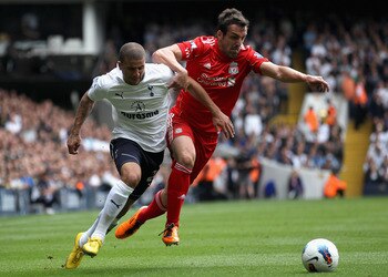 LONDON, ENGLAND - SEPTEMBER 18:  Kyle Walker of Tottenham Hotspur is challenged by Jose Enrique of Liverpool during the Barclays Premier League match between Tottenham Hotspur and Liverpool at White Hart Lane on September 18, 2011 in London, England.  (Ph