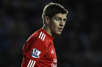 BRIGHTON, ENGLAND - SEPTEMBER 21:  Steven Gerrard of Liverpool looks on during the Carling Cup Third Round match between Brighton & Hove Albion and Liverpool at the American Express Community Stadium on September 21, 2011 in Brighton, England.  (Photo by