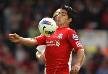 LONDON, ENGLAND - SEPTEMBER 18:  Luis Suarez of Liverpool controls the ball during the Barclays Premier League match between Tottenham Hotspur and Liverpool at White Hart Lane on September 18, 2011 in London, England.  (Photo by Clive Rose/Getty Images)