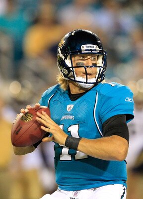 JACKSONVILLE, FL - SEPTEMBER 01:  Quarterback Blaine Gabbert #11 of the Jacksonville Jaguars attempts a pass during a game against the St. Louis Rams at EverBank Field on September 1, 2011 in Jacksonville, Florida.  (Photo by Sam Greenwood/Getty Images)