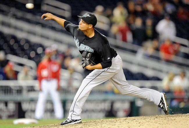 WASHINGTON, DC - SEPTEMBER 17:  Leo Nunez #46 of the Florida Marlins pitches against the Washington Nationals at Nationals Park on September 17, 2011 in Washington, DC.  (Photo by Greg Fiume/Getty Images)